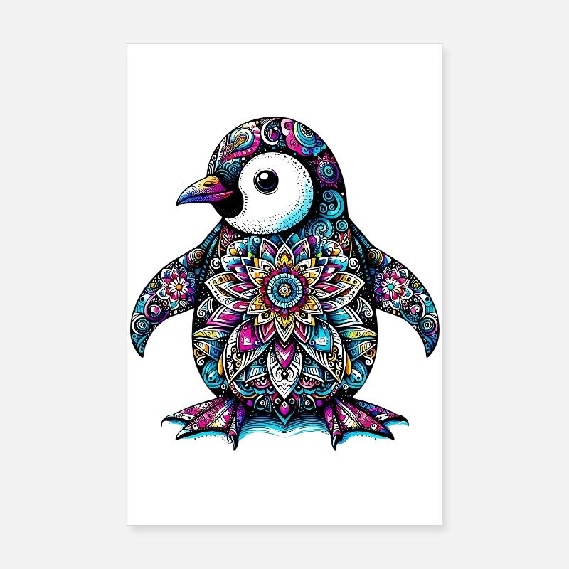Penguin decorated with Mandalas Poster 8" x 12" (20x30 cm)