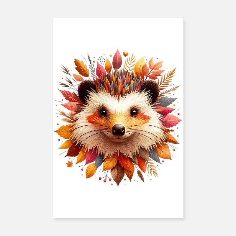 beau hérisson, fait de différentes feuilles Poster 20 x 30 cm