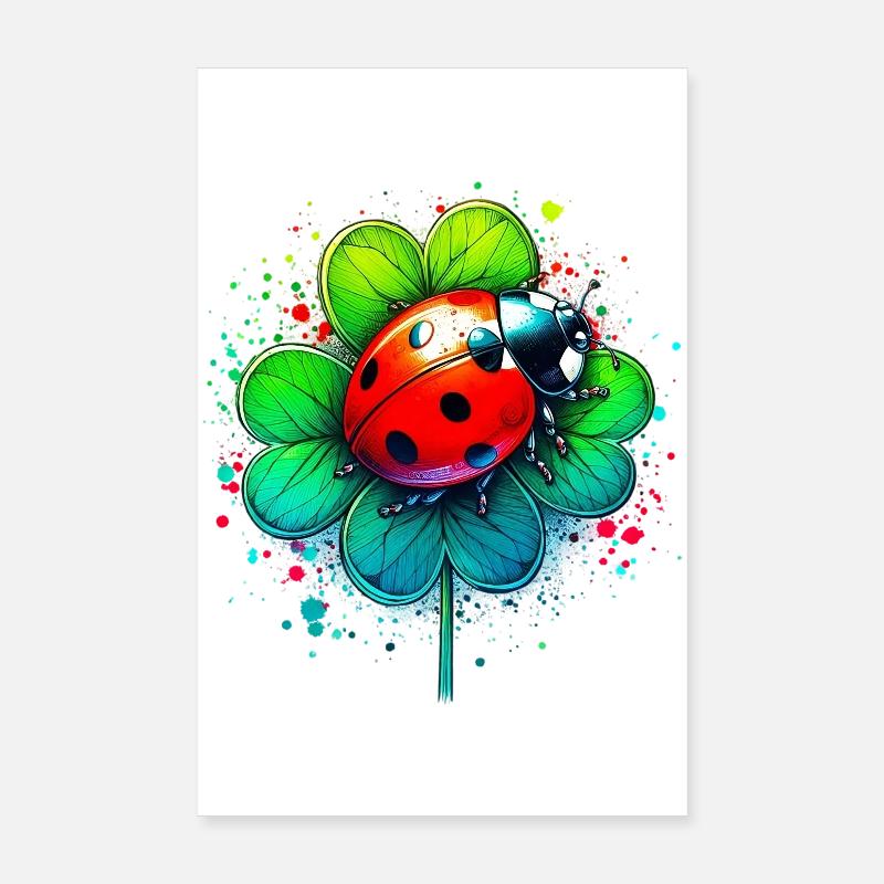 Ladybug on a four-leaf clover Poster 8" x 12" (20x30 cm)