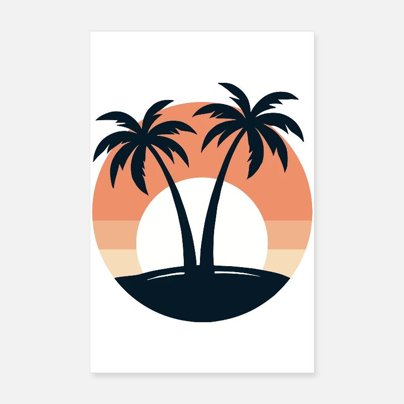 Retro Sunset Palm Trees Beach Vacation Tropical Poster 8" x 12" (20x30 cm)