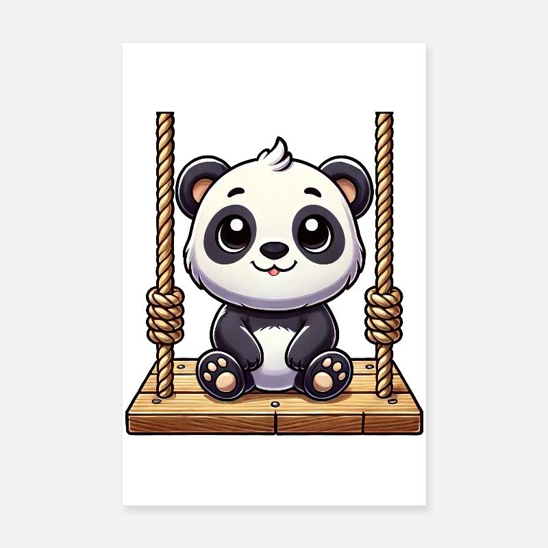 Mignon panda de dessin animé sur l’aire de jeux de balançoire Poster 20 x 30 cm