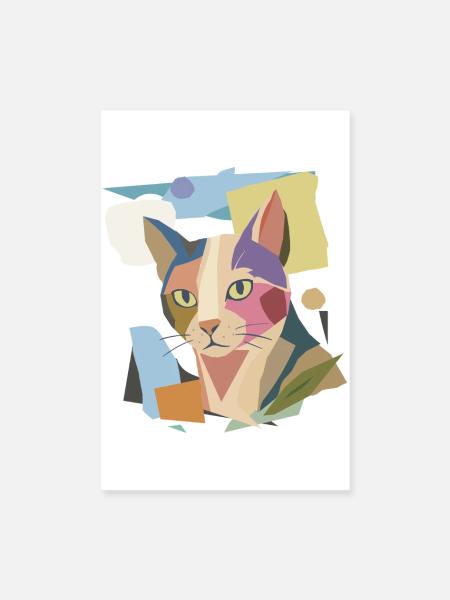 Chat abstrait dans le design moderne de bloc de couleur - Poster 20 x 30 cm - blanc - Devant