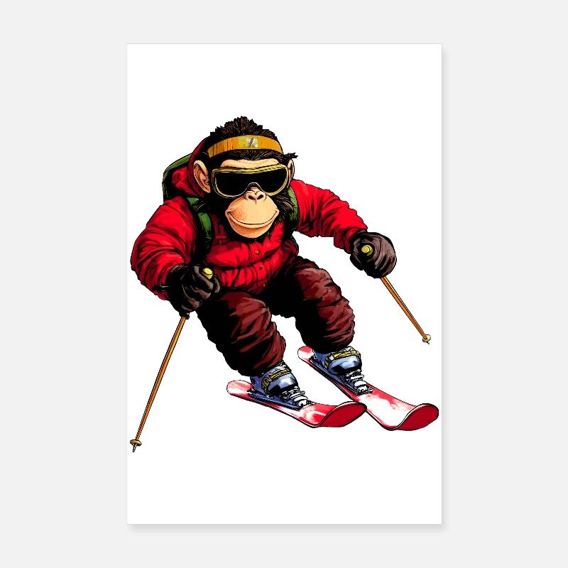 Ski Affe Poster 20x30 cm