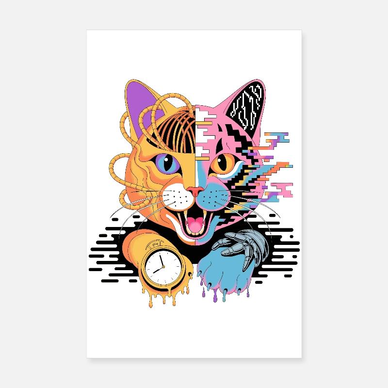 Illustration numérique de fusion de chat Poster 20 x 30 cm