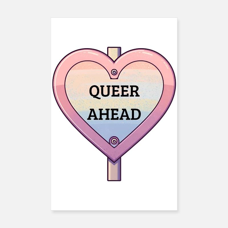 Queer Ahead – Pastell Regenbogen Schild Poster 20x30 cm
