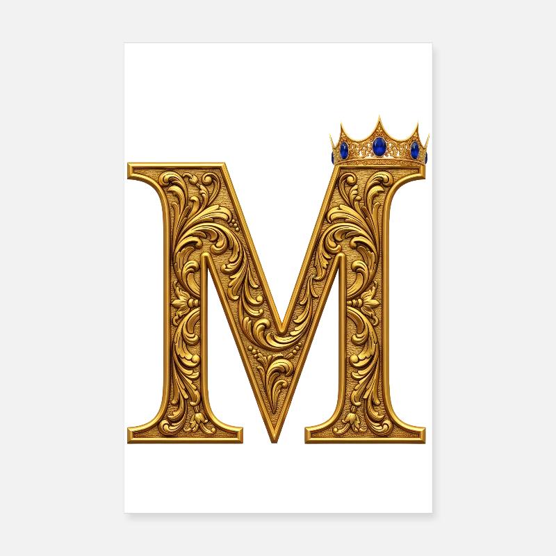 Baroque gold M monogram Poster 8" x 12" (20x30 cm)
