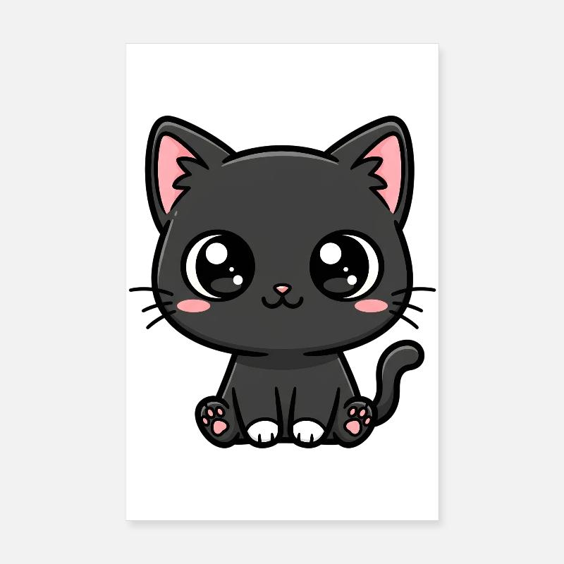 Mitternachtskätzchen-Kawaii-Maskottchen - Poster 20x30 cm - Weiß