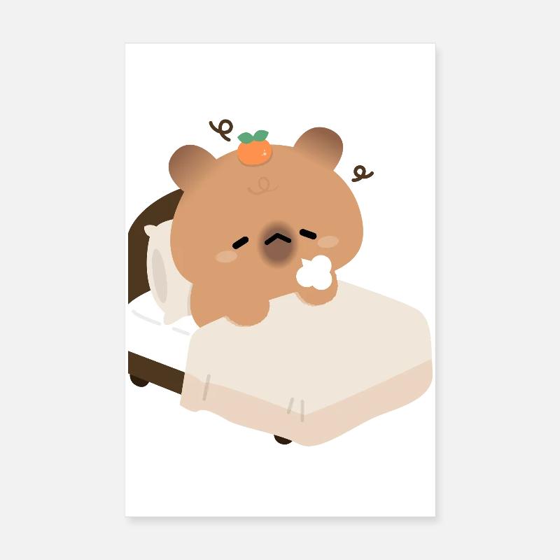 Schläfrige Kapybara im gemütlichen Bett - Poster 20x30 cm - Weiß