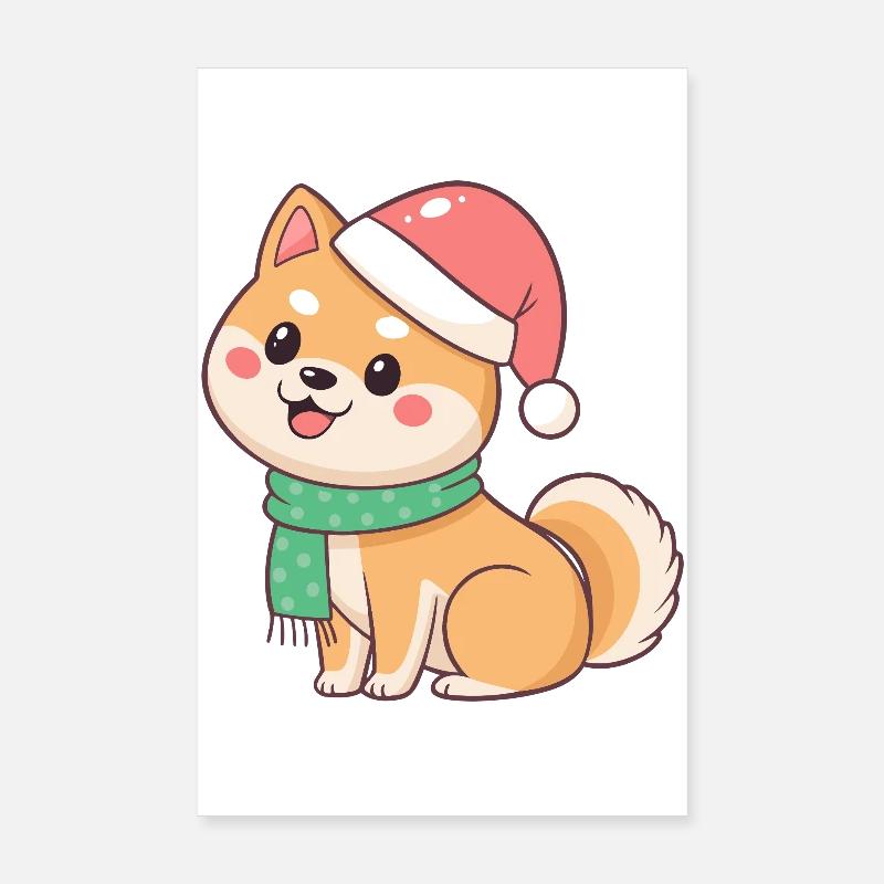 Shiba Noël en bonnet et écharpe Poster 20 x 30 cm