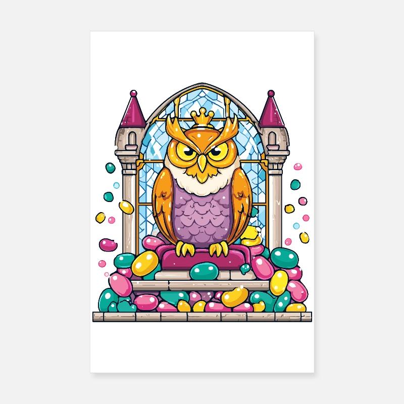 Trône de la chouette des couronnes devant un vitrail Poster 20 x 30 cm