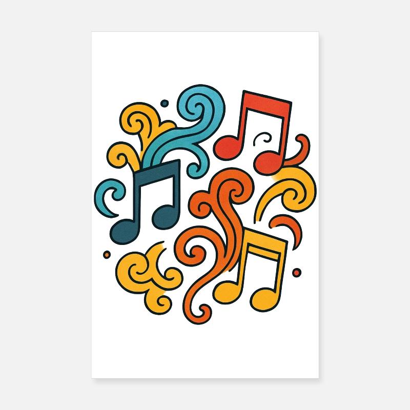Notes de musique colorées - Poster 20 x 30 cm - blanc