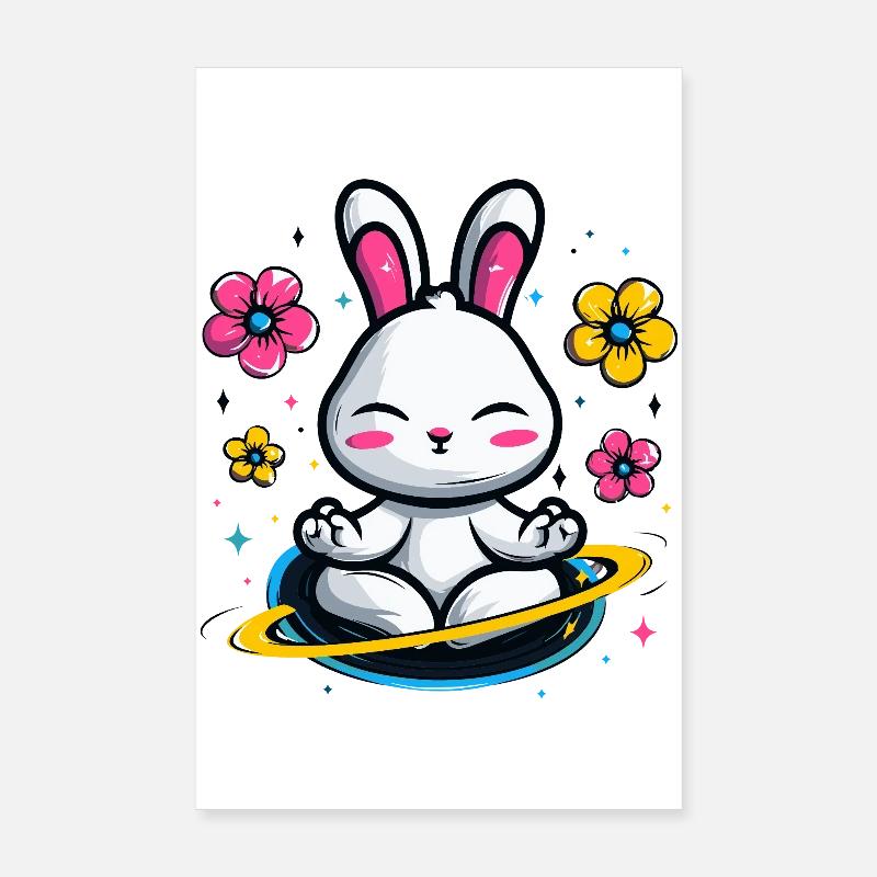 Lapin Lune dans le Cercle de Fleurs Poster 20 x 30 cm