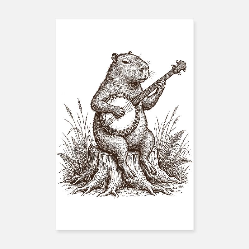 Drôle de capybara jouant du banjo Poster 20 x 30 cm