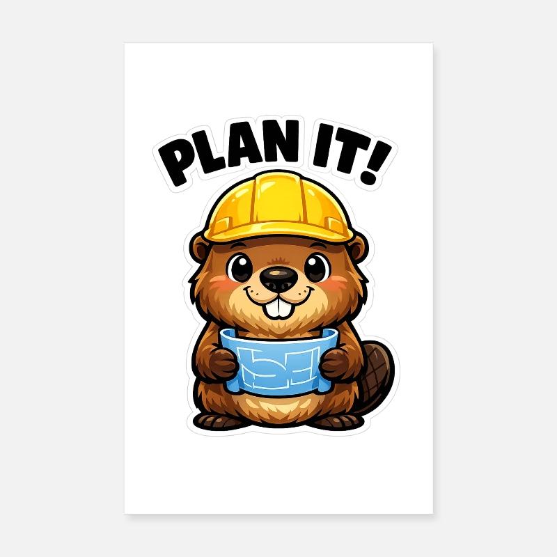 Bauheld Biber mit Plan Poster 20x30 cm