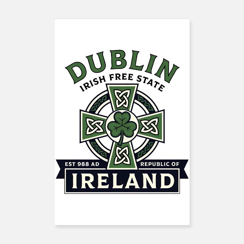 Croix Celtique de Dublin Irlande Trèfle - Poster 20 x 30 cm - blanc