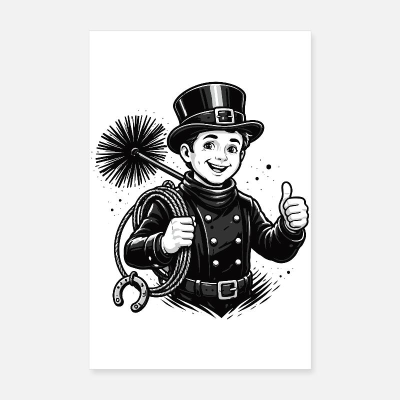 Dessin animé joyeux du ramoneur de cheminée Poster 20 x 30 cm