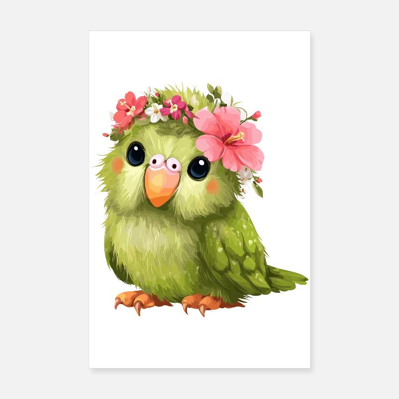Perroquet en couronne de fleurs Poster 20 x 30 cm