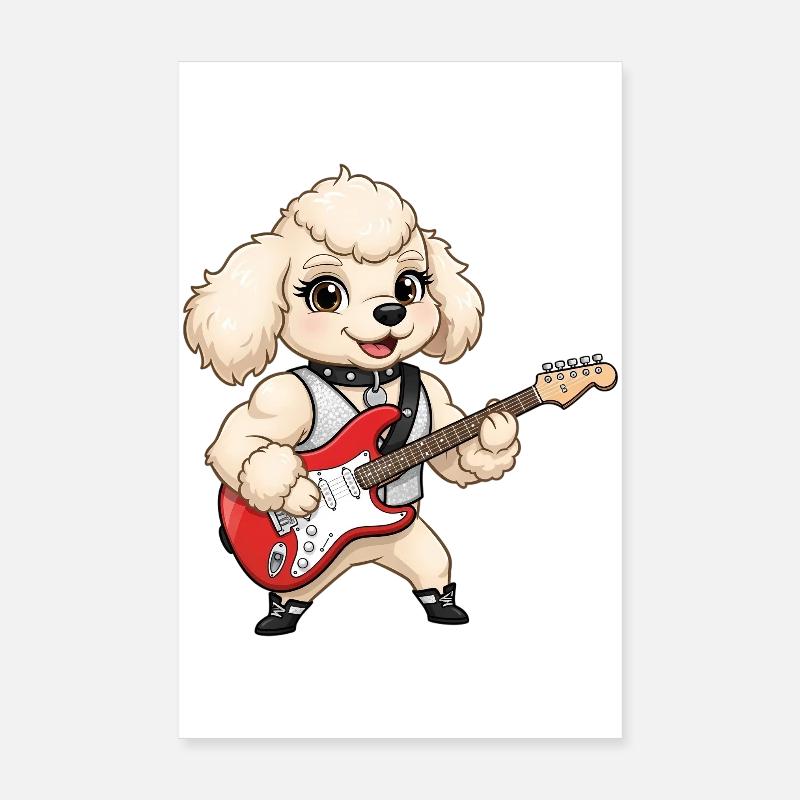 Pfotengitarrist Hund mit E-Gitarre Poster 20x30 cm