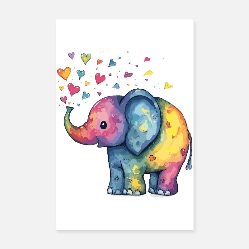 Regenbogen Elefant mit Herzfunken Poster 20x30 cm