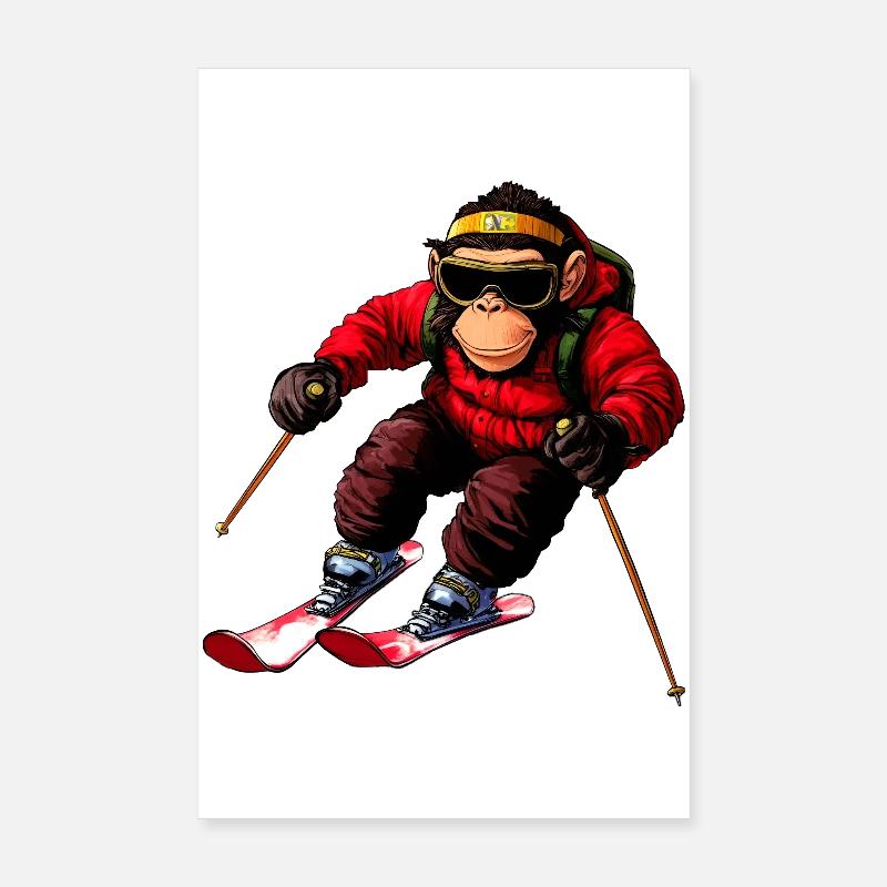 Affen Ski Poster 20x30 cm
