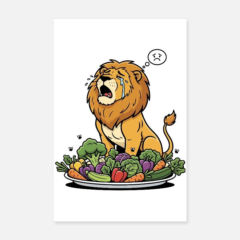 trauriger Löwe am Gemüsebuffet will lieber Fleisch Poster 20x30 cm