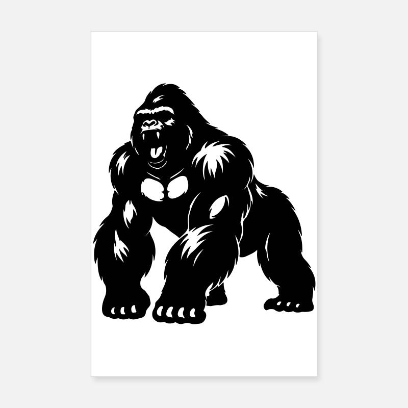 Silhouette Gorille dos argenté Poster 20 x 30 cm