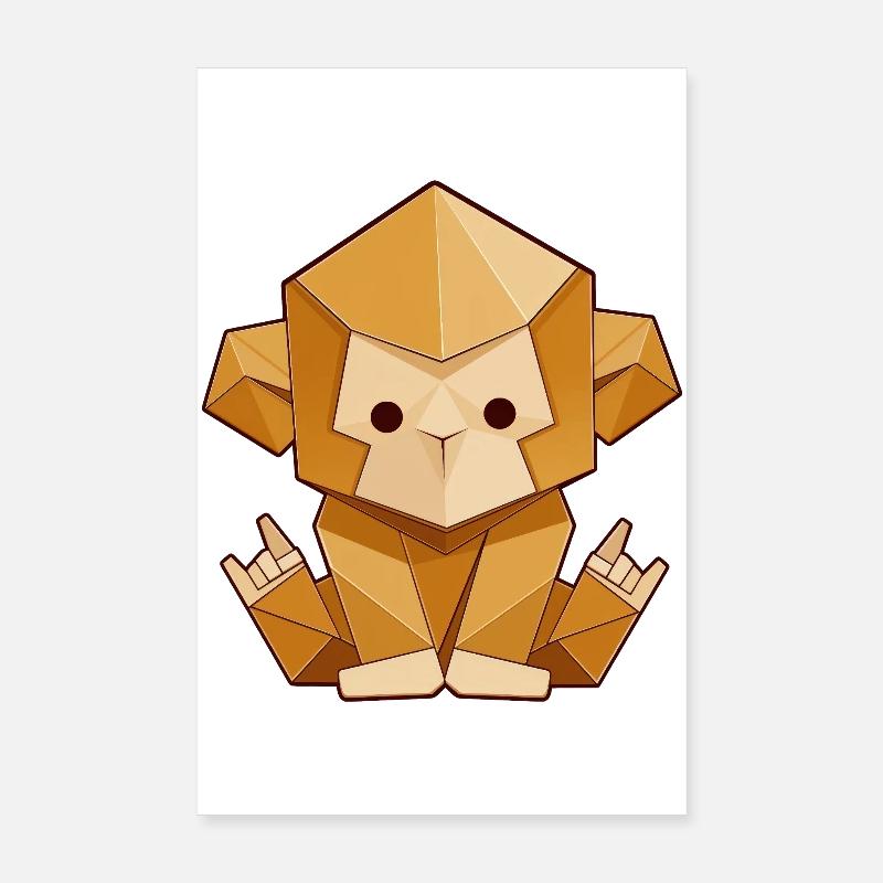 Singe en origami – Style polygonal de signe de main roche Poster 20 x 30 cm