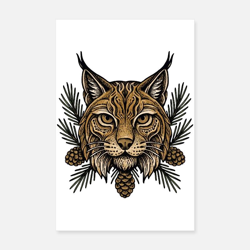 Luchs Kopf mit Tannenzweigen Poster 20x30 cm