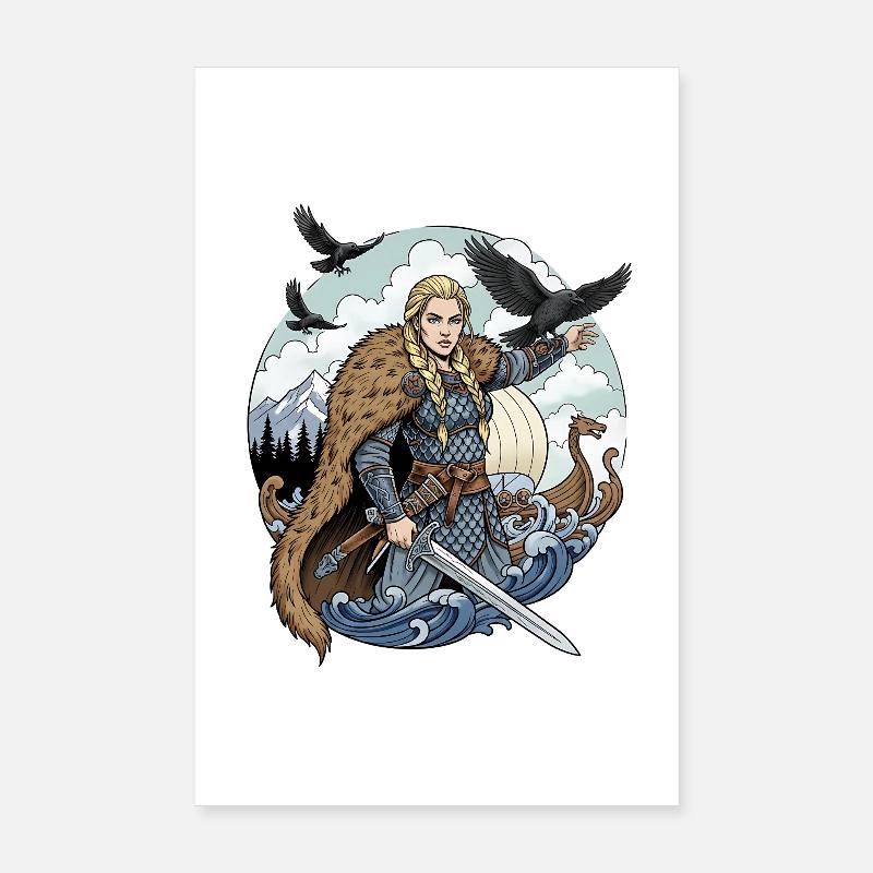 Wikingerin mit Schwert im Sturm Poster 20x30 cm