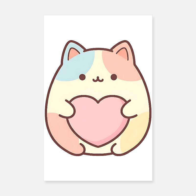 Motif de cœur de chat Kawaii Design de chat mignon Poster 20 x 30 cm