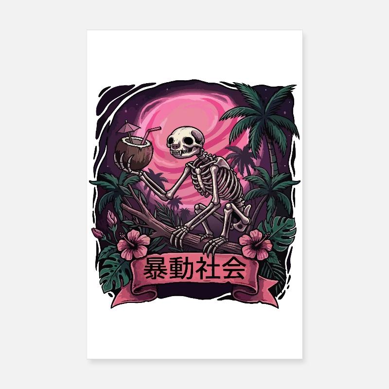 Skelettaffe Neonmond Poster 20x30 cm