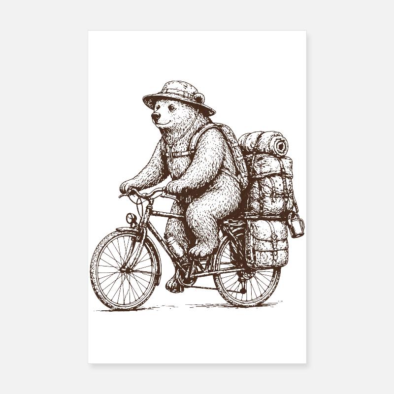 Cool Bear on Bicycle Outdoor Motif Poster 8" x 12" (20x30 cm)