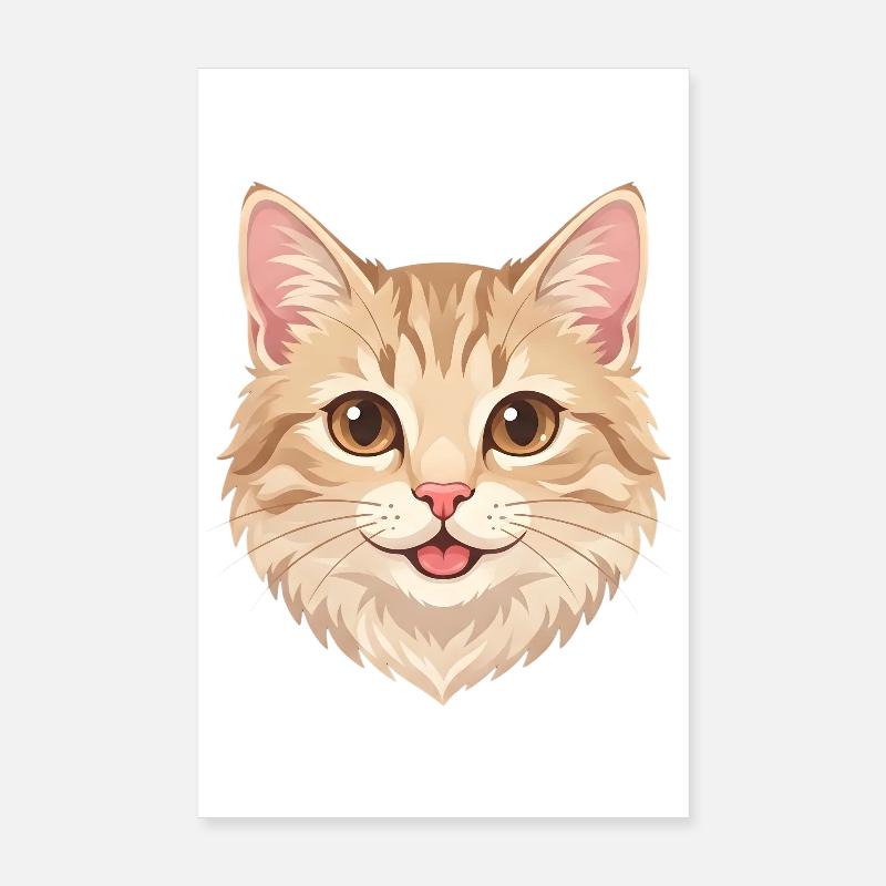 Cute Happy Cartoon Ginger Cat Face Poster 8" x 12" (20x30 cm)