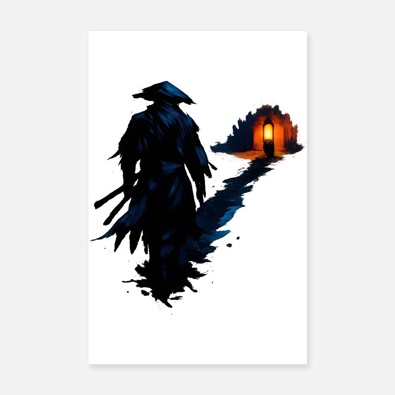 Samurai Urban Nachtpfad mit Laterne Poster 20x30 cm