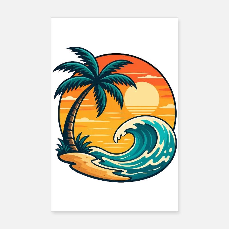 Palm Tree Sun Wave Vacation Summer Beach Shirt Poster 20 x 30 cm