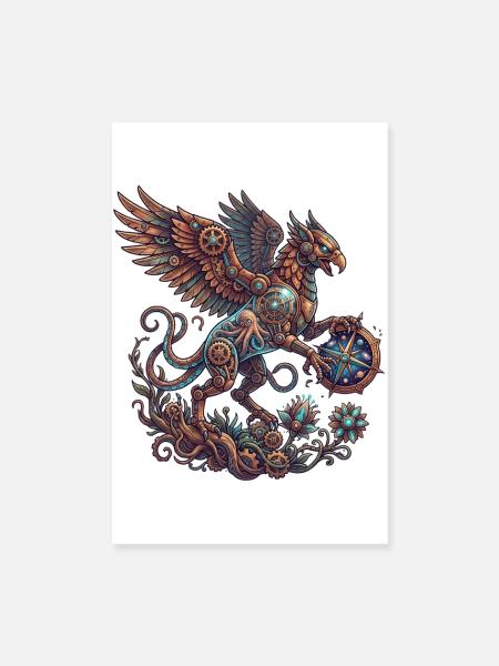 Steampunk-Roc Zahnräder - Poster 20x30 cm - Weiß