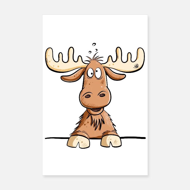 Happy Elk I Reindeer I Comic I Gift Poster 8" x 12" (20x30 cm)