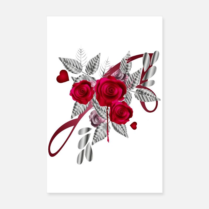 Bouquet argenté de la Saint-Valentin avec des roses Poster 20 x 30 cm