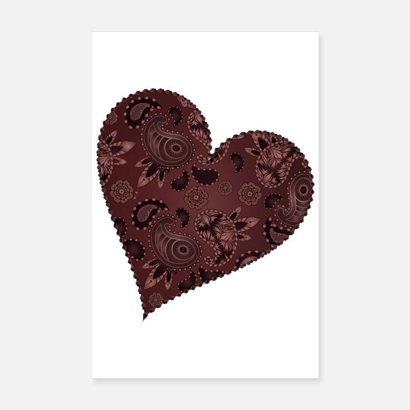 dark red heart in paisley pattern style Poster 8" x 12" (20x30 cm)
