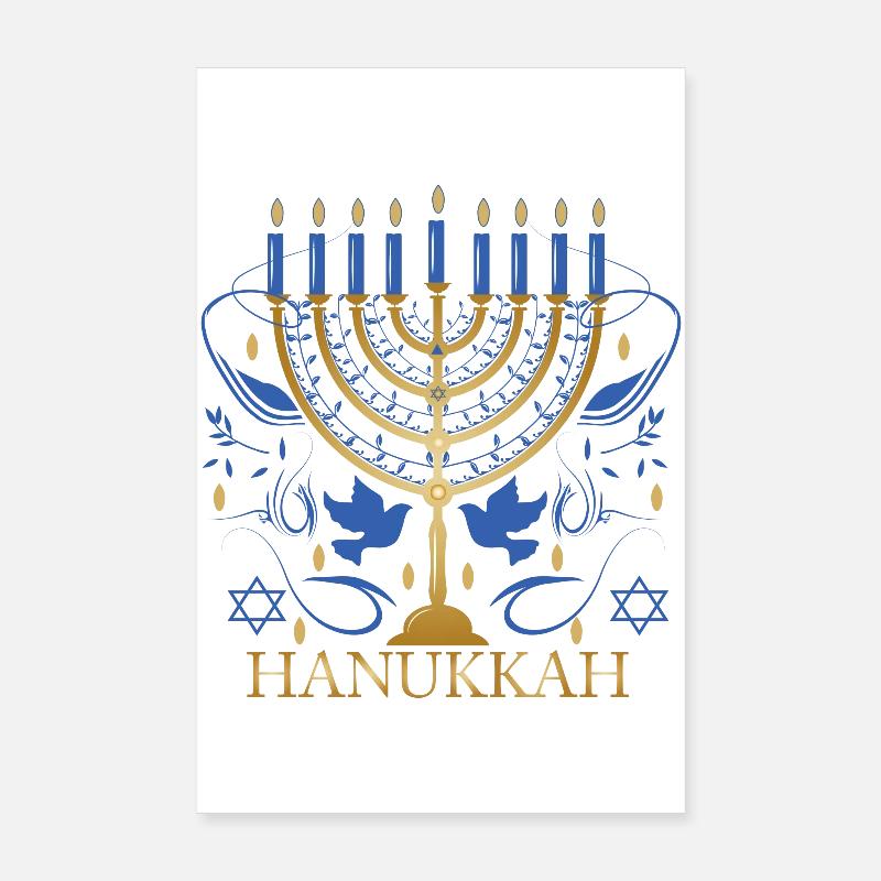gold-colored Hanukkah candlestick with two doves Poster 8" x 12" (20x30 cm)