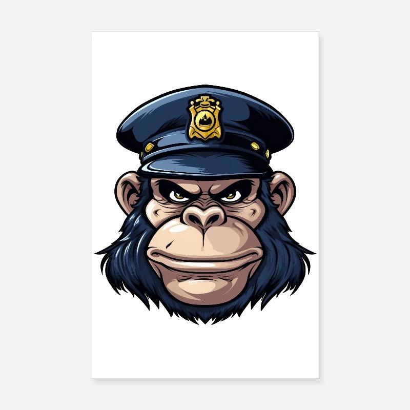 Monkey Policeman - Poster 8" x 12" (20x30 cm) - white