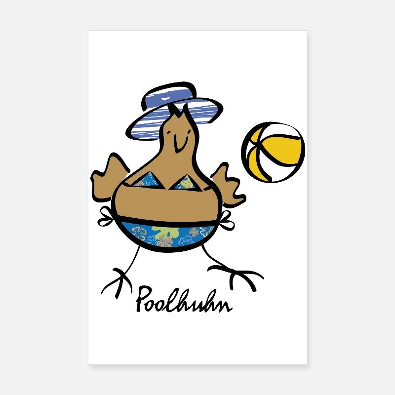 RIKELS Poulet de Piscine avec Boule 2026 - Poster 20 x 30 cm - blanc
