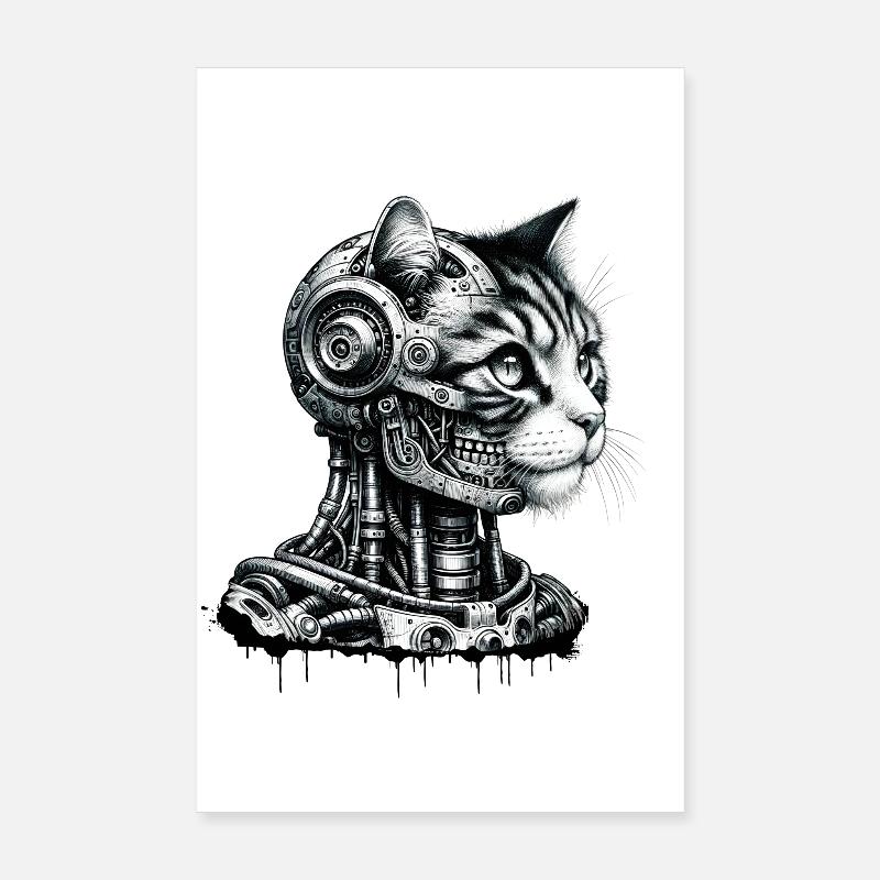 Tête de chat conçue comme un robot au look rétro Poster 20 x 30 cm