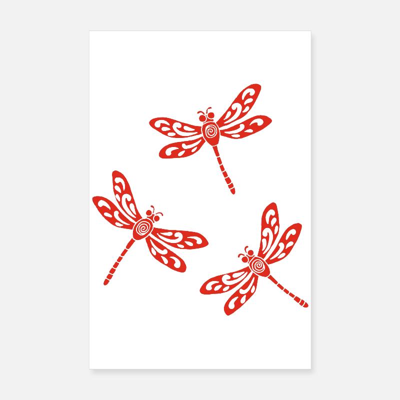 trio de libellules rouges Poster 20 x 30 cm