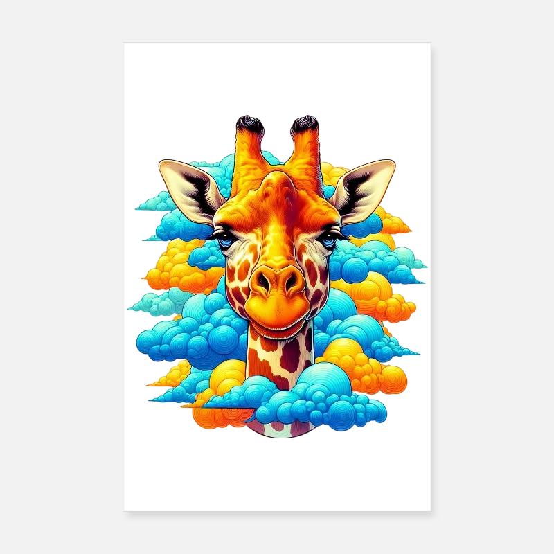 Giraffe with head in cloud clouds Poster 8" x 12" (20x30 cm)