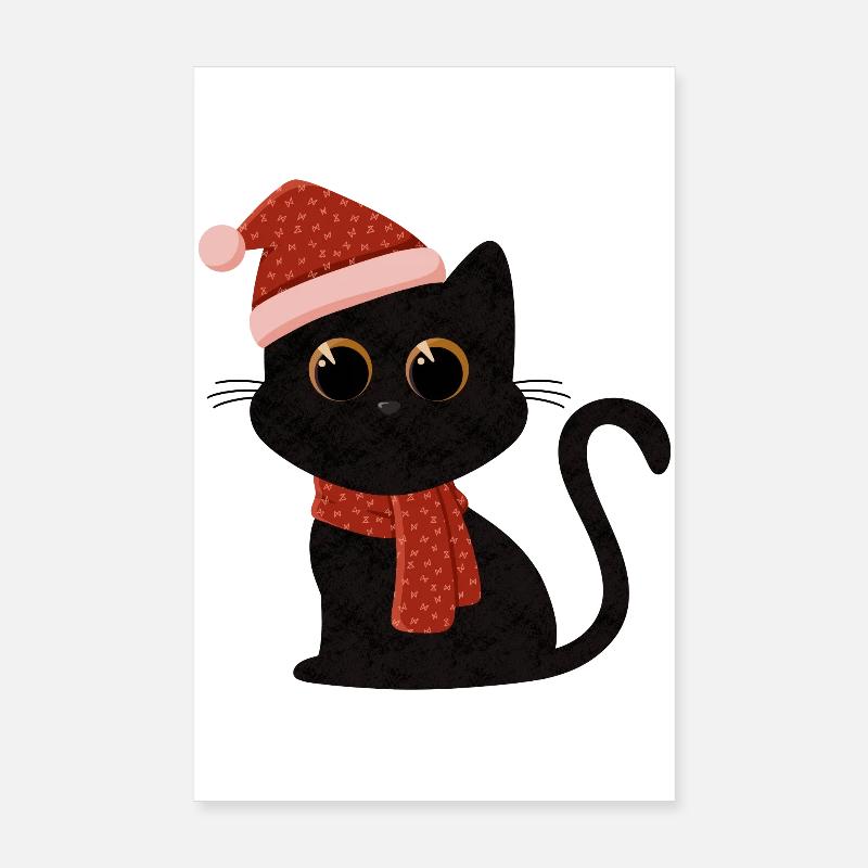 Cat Christmas with hat and scarf Poster 8" x 12" (20x30 cm)