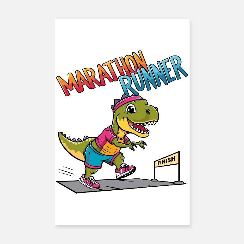 T-Rex Marathon Runner Poster 8" x 12" (20x30 cm)
