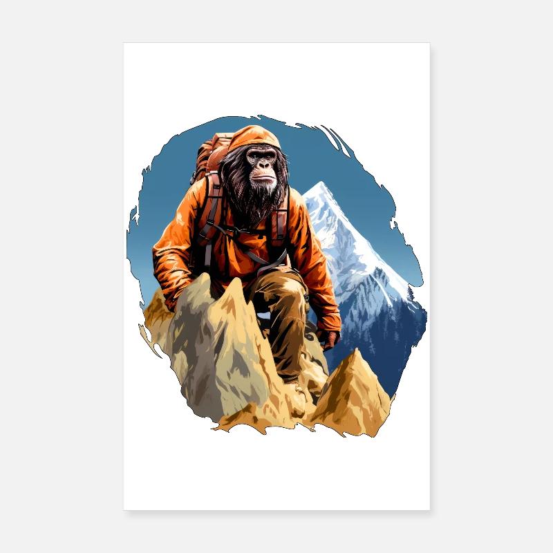 Monkey Mountaineer / Hiking Monkey Poster 8" x 12" (20x30 cm)