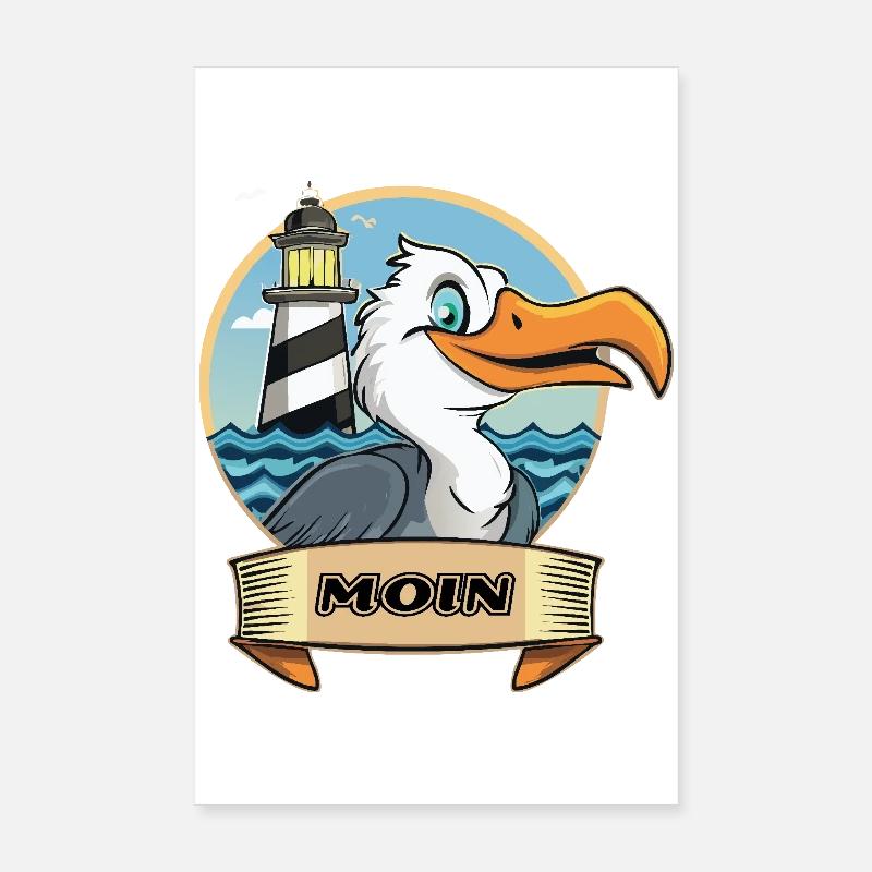 Moin -Möve avec phare - Poster 20 x 30 cm - blanc