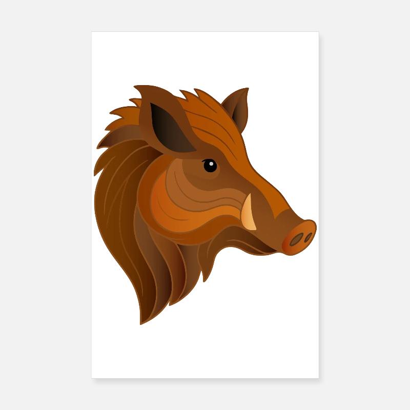 Wildschwein-Porträt Ausdrucksstarker Waldbewohner - Poster 20x30 cm - Weiß